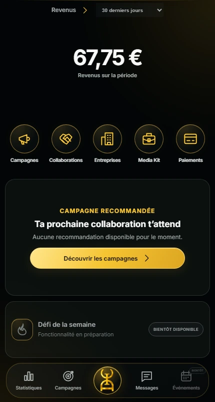 Le véritable espace mobile Fenris : revenus, campagnes et navigation.